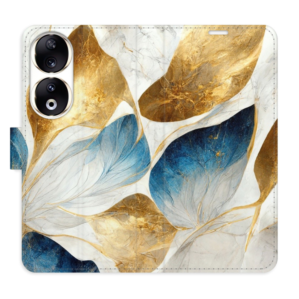 Flipové puzdro iSaprio - GoldBlue Leaves - Honor 90 5G
