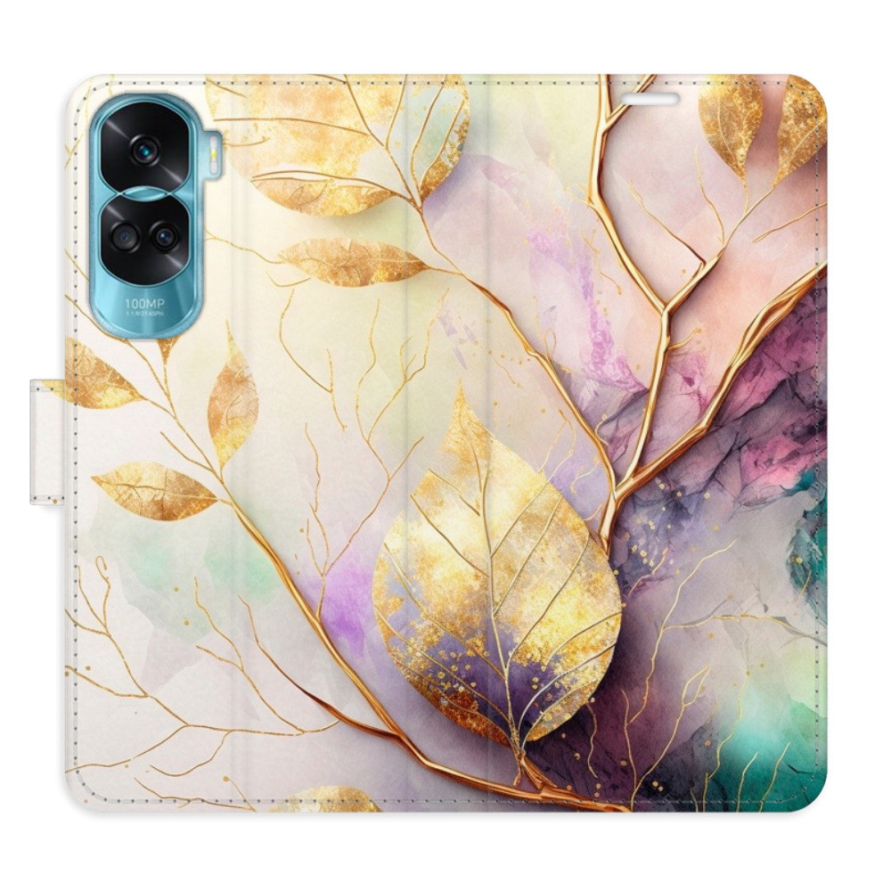 Flipové puzdro iSaprio - Gold Leaves 02 - Honor 90 Lite 5G