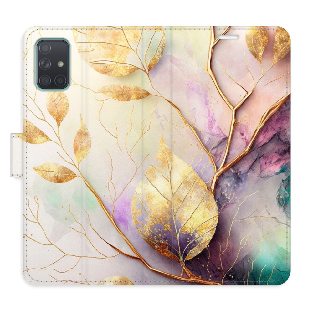 Flipové puzdro iSaprio - Gold Leaves 02 - Samsung Galaxy A71