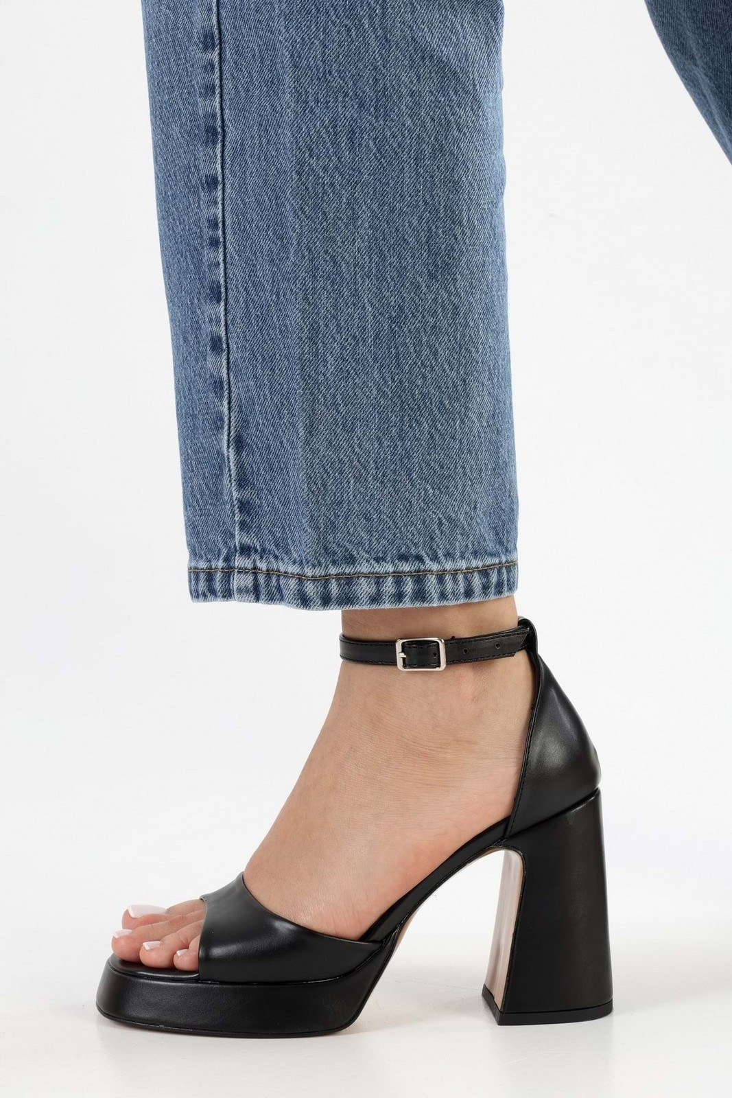 Shoeberry Women's Sway Black Skin Platform Heeled Shoes
