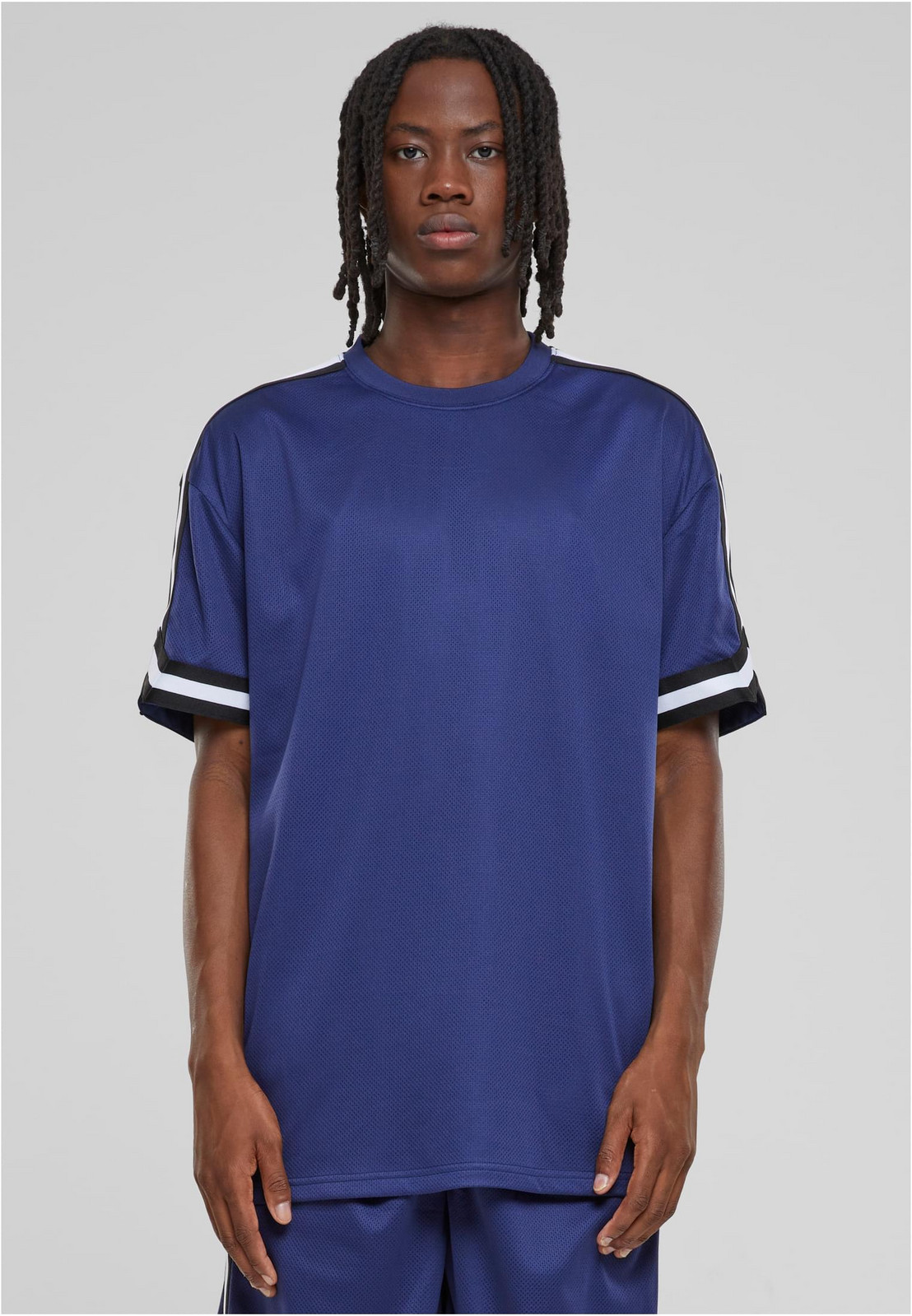 Men's T-Shirt Oversized Stripes Mesh - Navy Blue