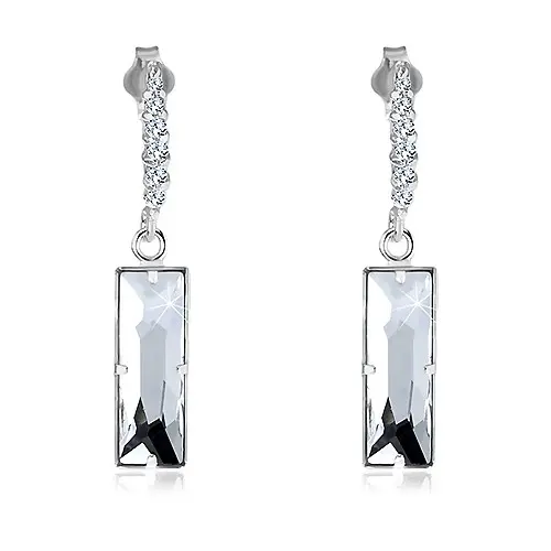 Náušnice zo striebra 925 - obdĺžnikový zirkón pod kruhovým segmentom