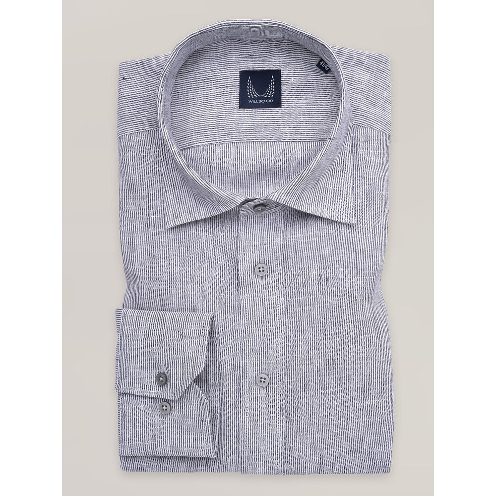 Pánska ľanová košeľa slim fit so sivým pruhovaným vzorom 16869