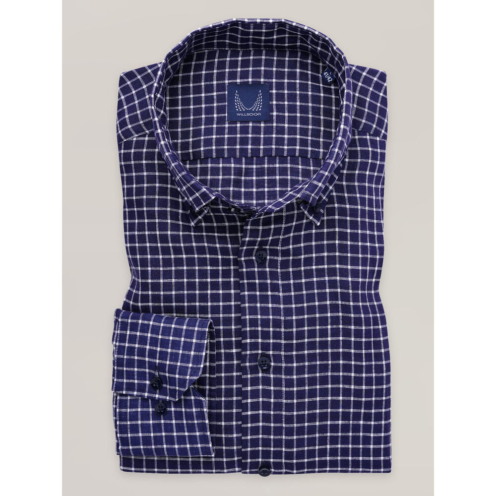 Pánska košeľa slim fit s tmavomodro-bielym kockovaným vzorom 16894