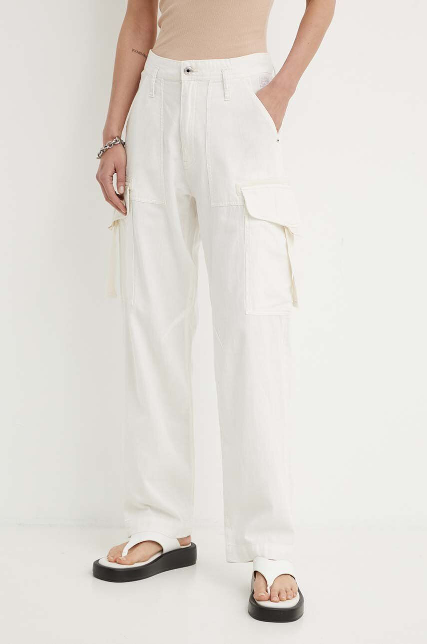 Nohavice G-Star Raw dámske, béžová farba, rovné, vysoký pás, D24598-D454