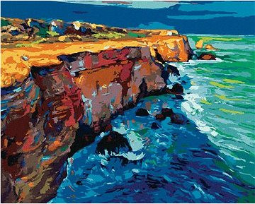 Vlny narážajúce do skál, 40 × 50 cm, vypnuté plátno na rám