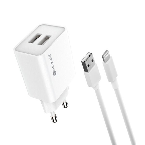 Sturdo Sieťová nabíjačka 2,1A 2xUSB + nabíjací kábel USBlightning, biela NSI-0089-STU-LIGHT