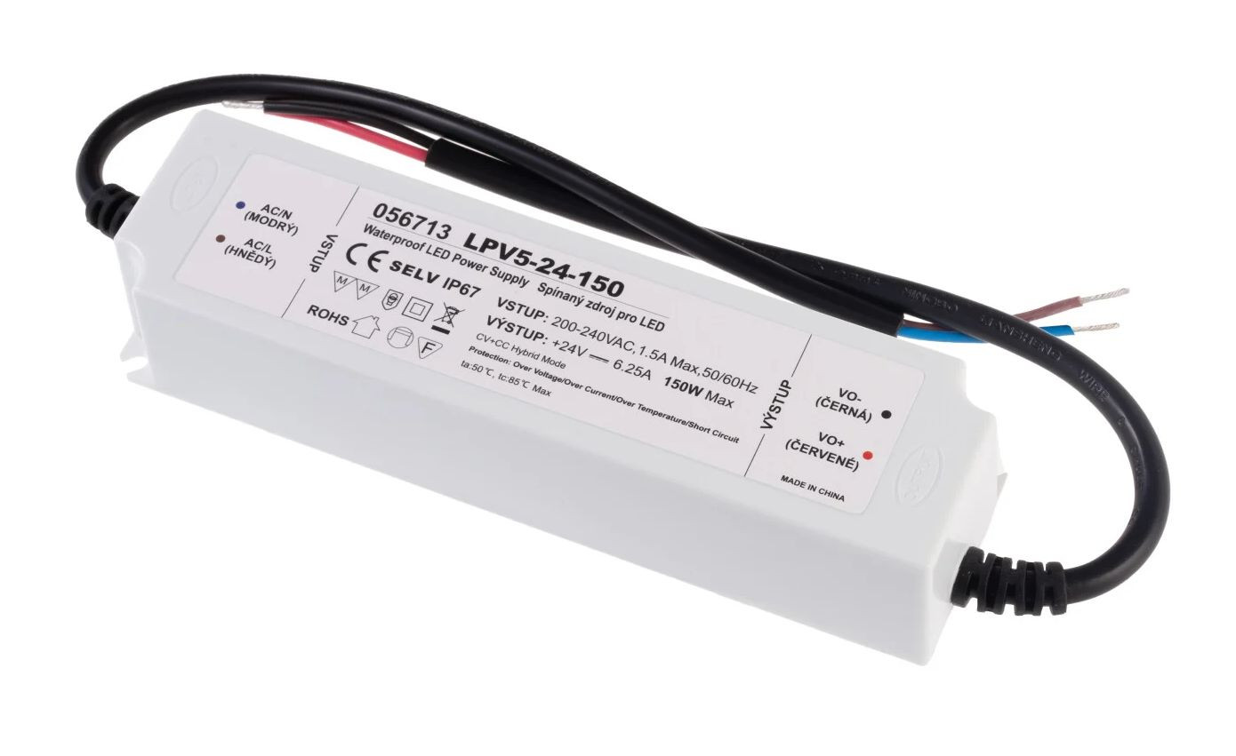 T-LED LED zdroj (trafo) hybrid CV+CC 24V 150W IP67