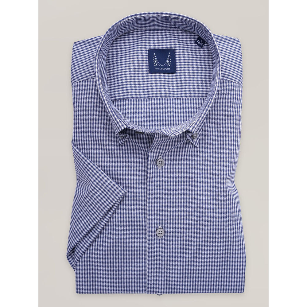 Pánska bavlnená košeľa slim fit s modro-bielym károvaným vzorom 16910