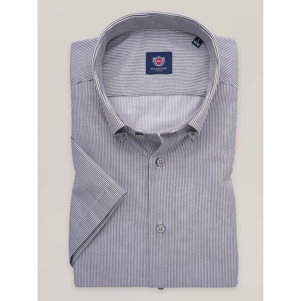 Pánska bavlnená košeľa slim fit s grafitovo-bielym pruhovaným vzorom 16912