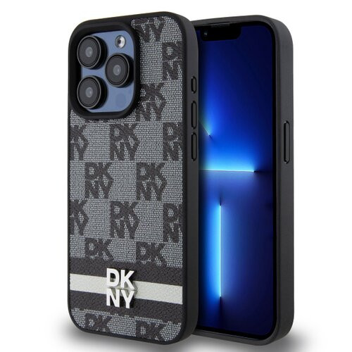 DKNY PU Leather Checkered Pattern and Stripe Zadní Kryt pro iPhone 14 Pro Max Black