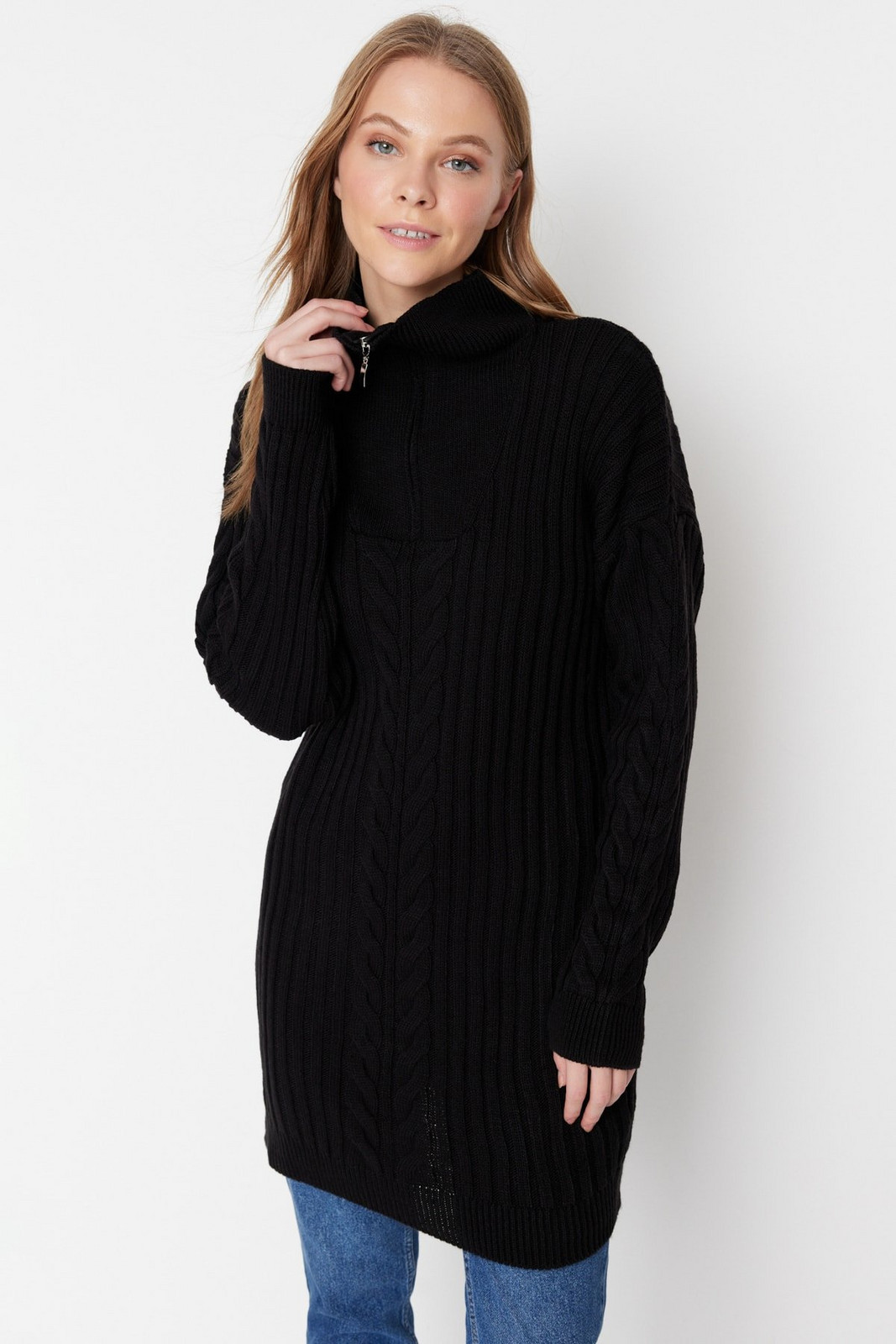 Trendyol Black Thessaloniki Knitted Zippered Knitwear Sweater