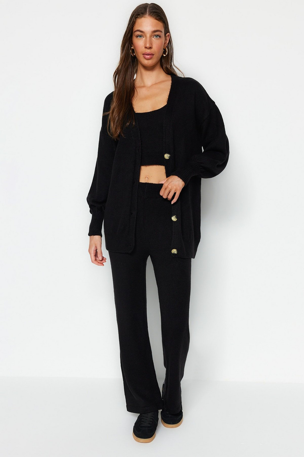 Trendyol Black Wide Mold Knitwear Bottom-Top Set