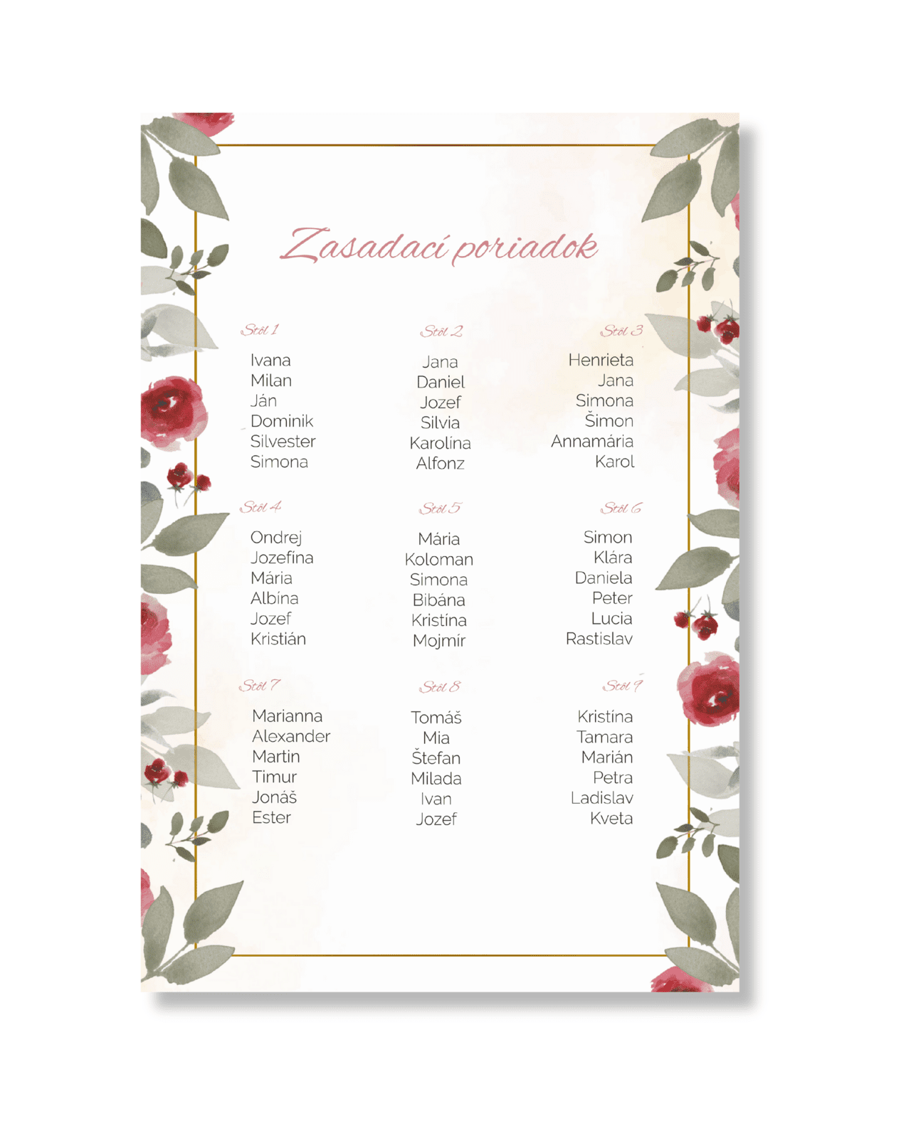Personal Zasadací poriadok - Vintage Rose