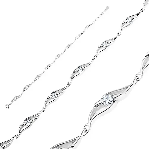 Strieborný náramok 925, zaoblené články s výrezmi, okrúhle číre zirkóny