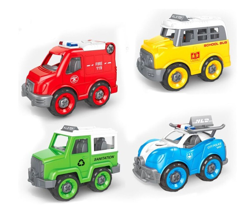 Šróbovacie autá polícia, hasiči, bus 12cm - žltá