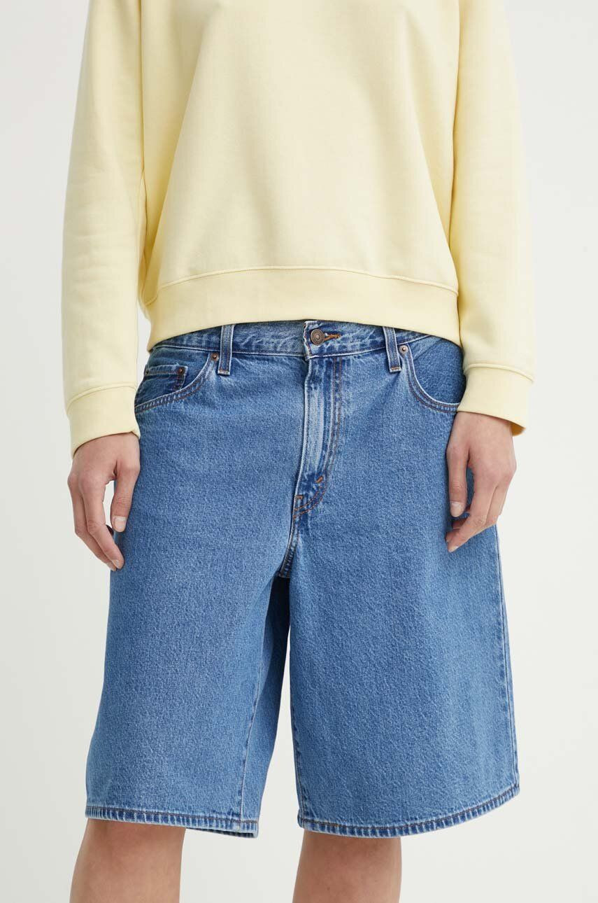 Rifľové krátke nohavice Levi's BAGGY DAD dámske, jednofarebné, vysoký pás, 000MJ
