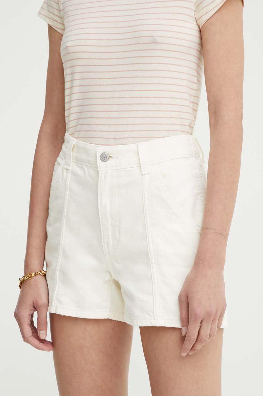 Rifľové krátke nohavice Levi's CARPENTER SHORT dámske, béžová farba, jednofarebné, vysoký pás, A8719