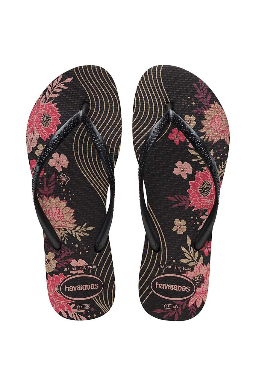 Žabky Havaianas SLIM ORGANIC dámske, čierna farba, na plochom podpätku, 4132823.7892