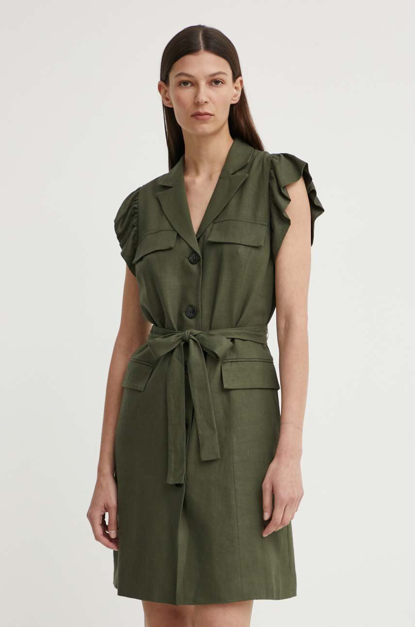 Šaty s prímesou ľanu Bruuns Bazaar OxalisBBGaia dress zelená farba, mini, rovný strih, BBW3939