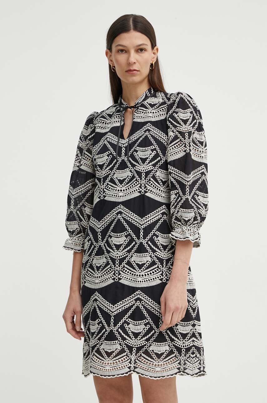 Bavlnené šaty Bruuns Bazaar ArvensisBBAbami dress čierna farba, mini, áčkový strih, BBW3919