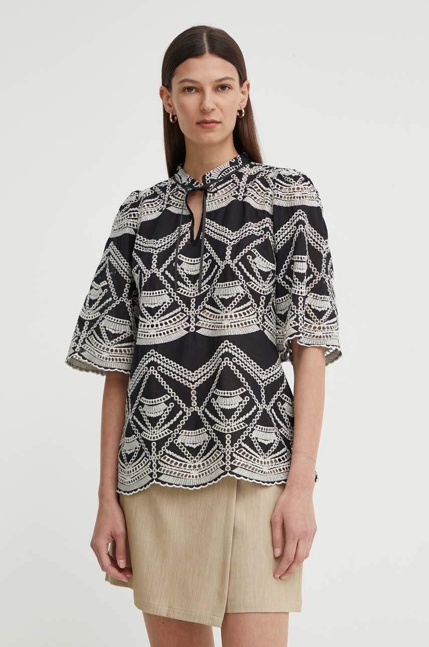 Bavlnená blúzka Bruuns Bazaar ArvensisBBLarin shirt dámska, čierna farba, s nášivkou, BBW3921