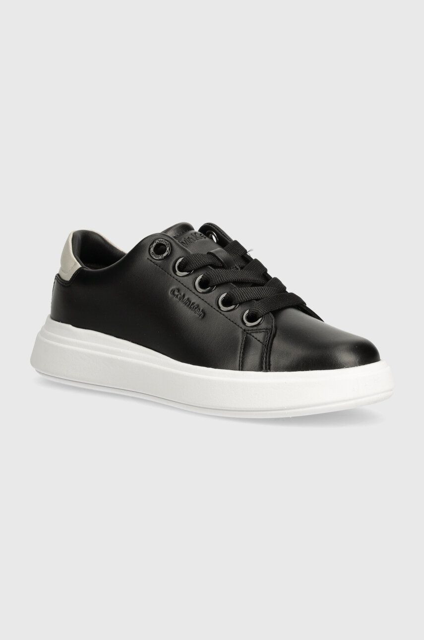 Kožené tenisky Calvin Klein CUPSOLE LACE UP LTH čierna farba, HW0HW02085