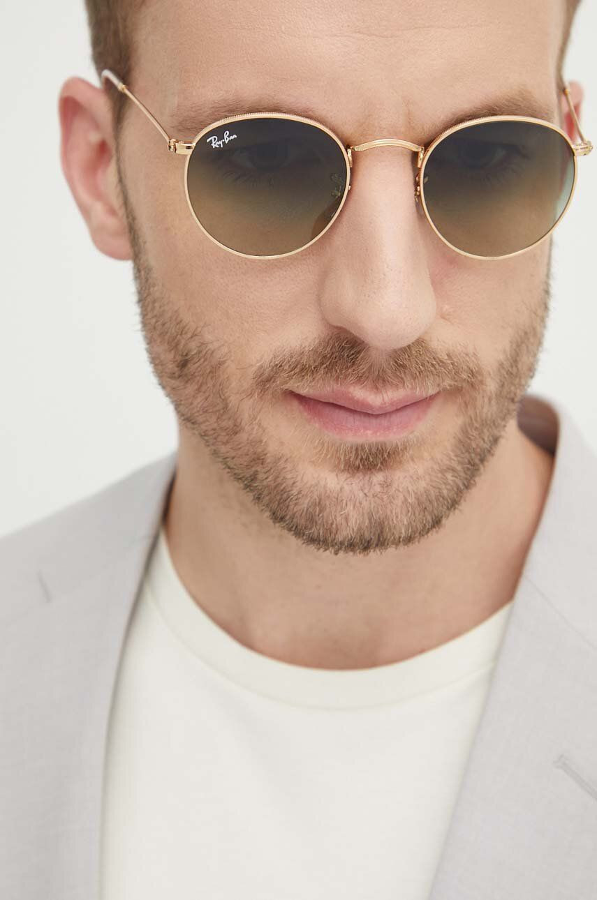 Slnečné okuliare Ray-Ban ROUND METAL pánske, zlatá farba, 0RB3447