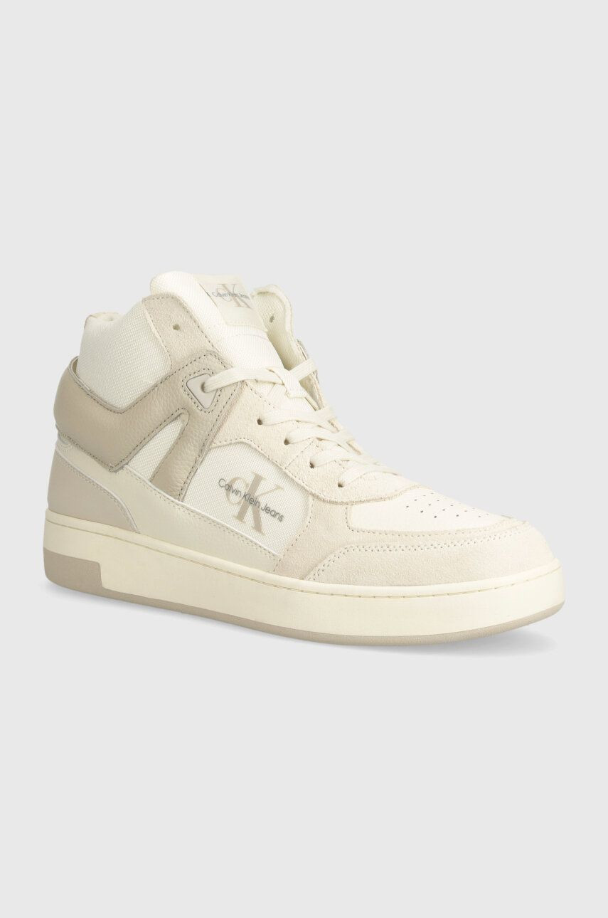 Tenisky Calvin Klein Jeans BASKET CUP MID LACEUP LTH ML MTR béžová farba, YM0YM00995