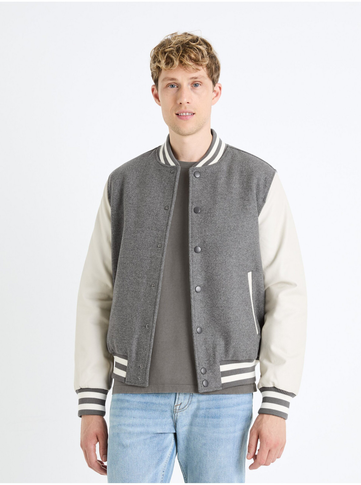 Krémovo-sivý pánsky bomber s prímesou vlny Celio Fuvarsi