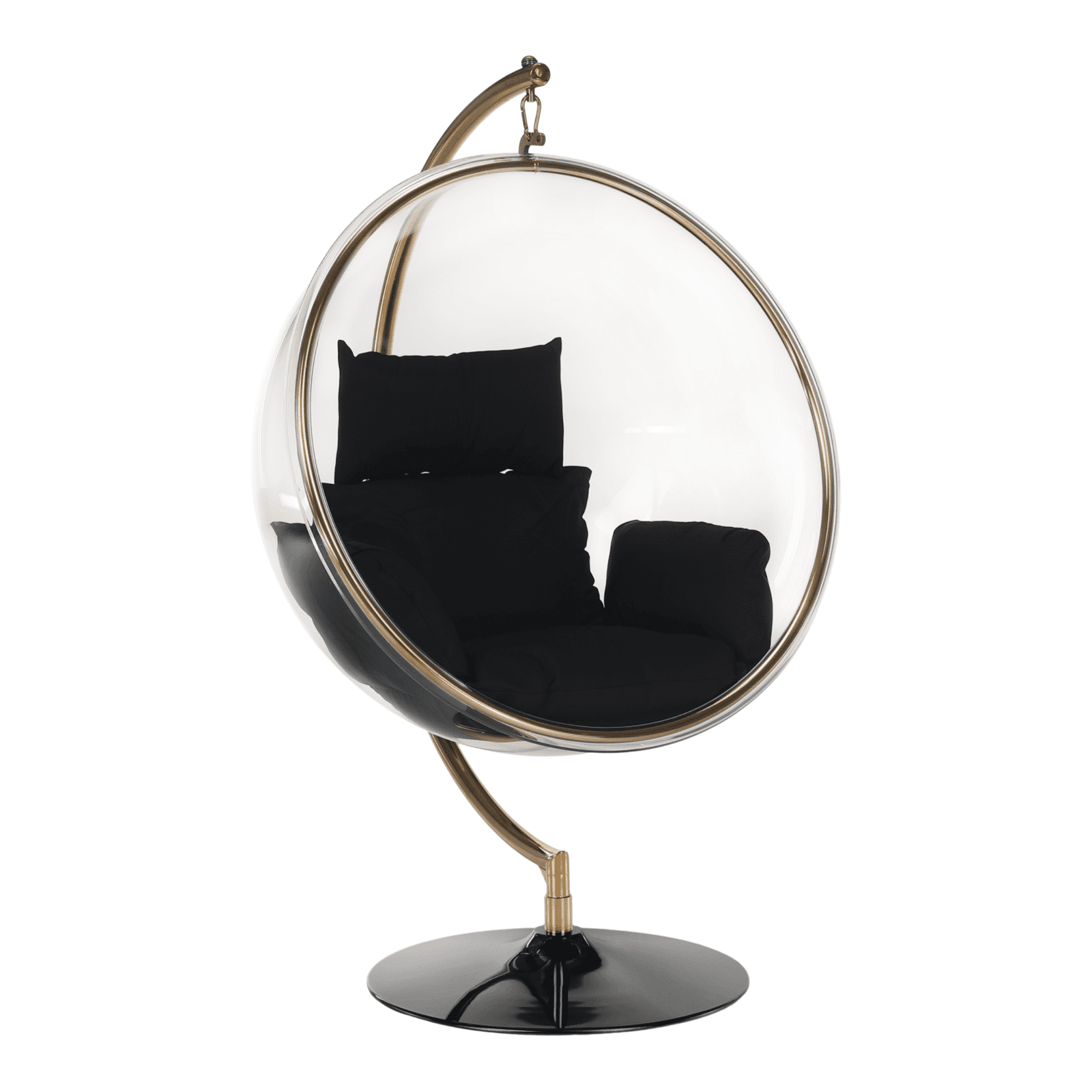 Závesné kreslo so stojanom, čierna/transparentná/zlatá/čierna, BUBBLE TYP 3