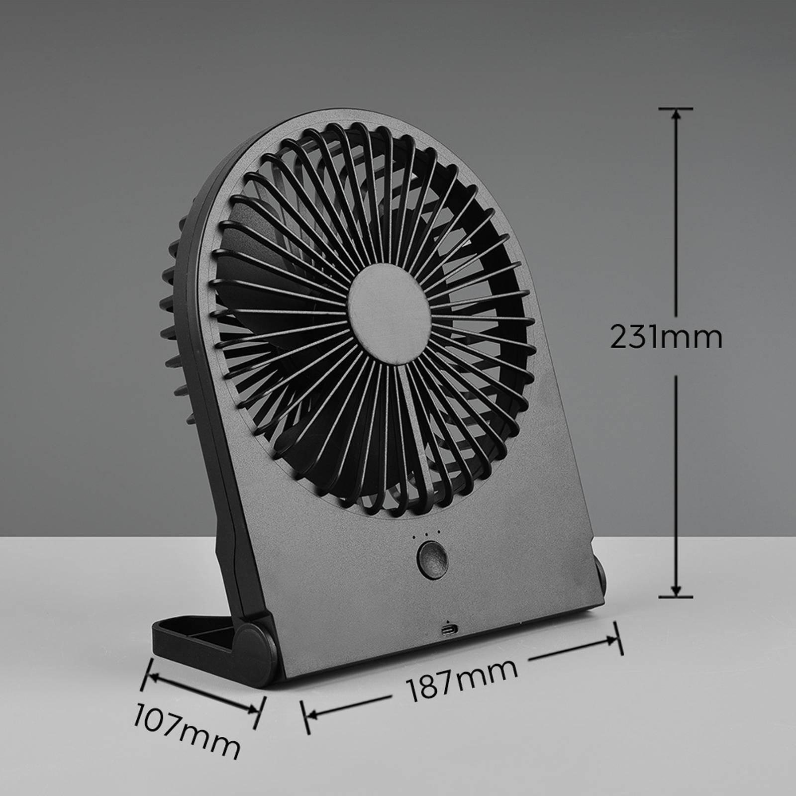 Stolný ventilátor Breezy s dobíjaním, čierny, tichý