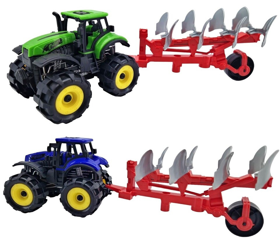 Traktor s pluhom na zotrvačník 25cm - modrá