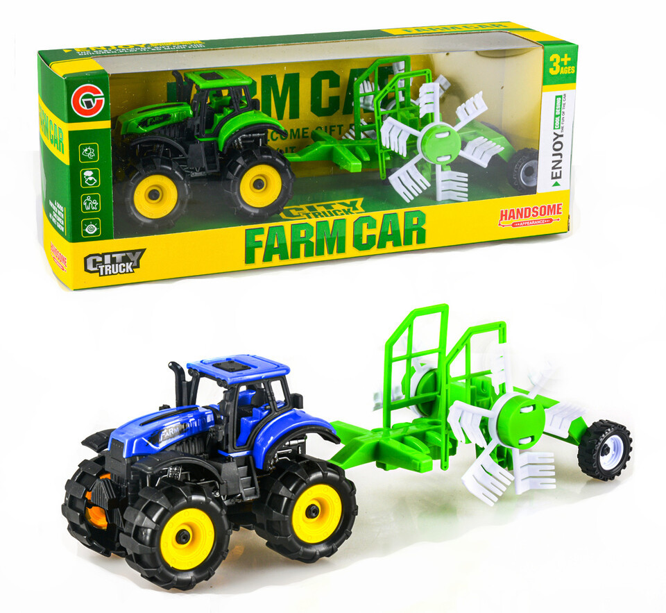 Traktor s prívesom na zotrvačník 25cm - modrá
