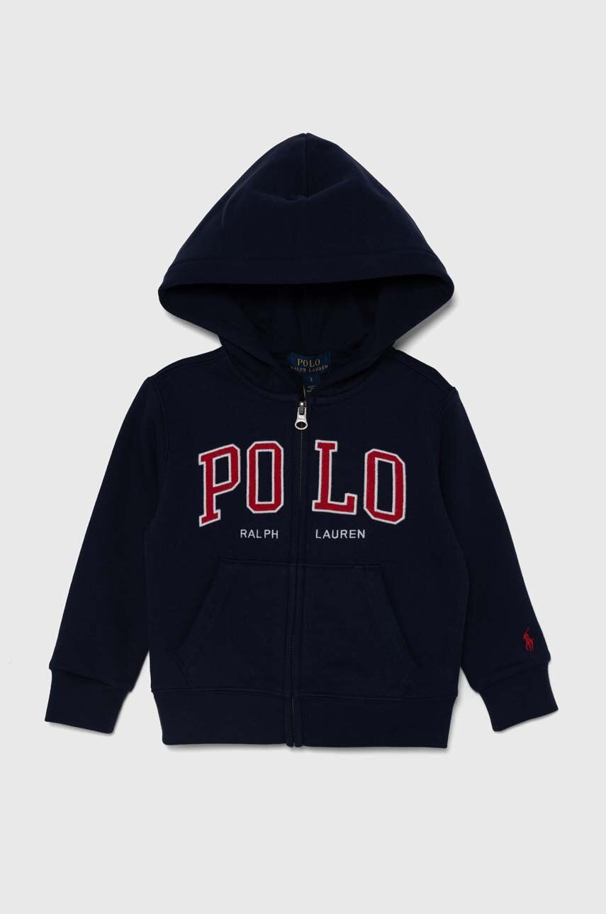 Detská mikina Polo Ralph Lauren tmavomodrá farba, s kapucňou, s potlačou, 322950835001