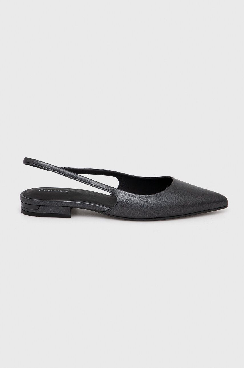 Kožené balerínky Calvin Klein FLAT SLINGBACK PUMP PEARL čierna farba, s otvorenou pätou, HW0HW02120
