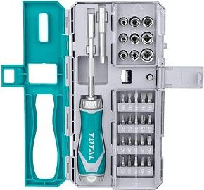 TOTAL-TOOLS Skrutkovač račňový s orechmi a hrotmi, sada 33 ks, industrial