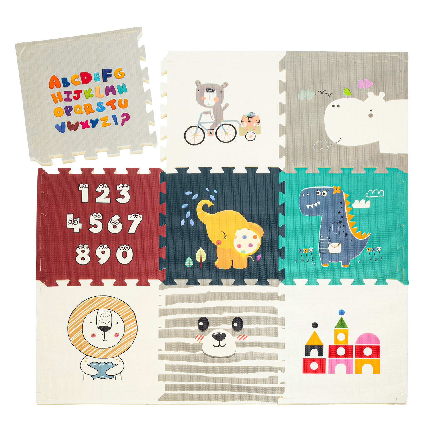 Babify Star Ibaby, Animals Baby Puzzle, Podložka - hrúbka 1,5 cm, protišmyková, extra veľká, obojstranná, vodeodolná, prenosná, pre batoľatá a dojčatá (165x165x1,5 cm)