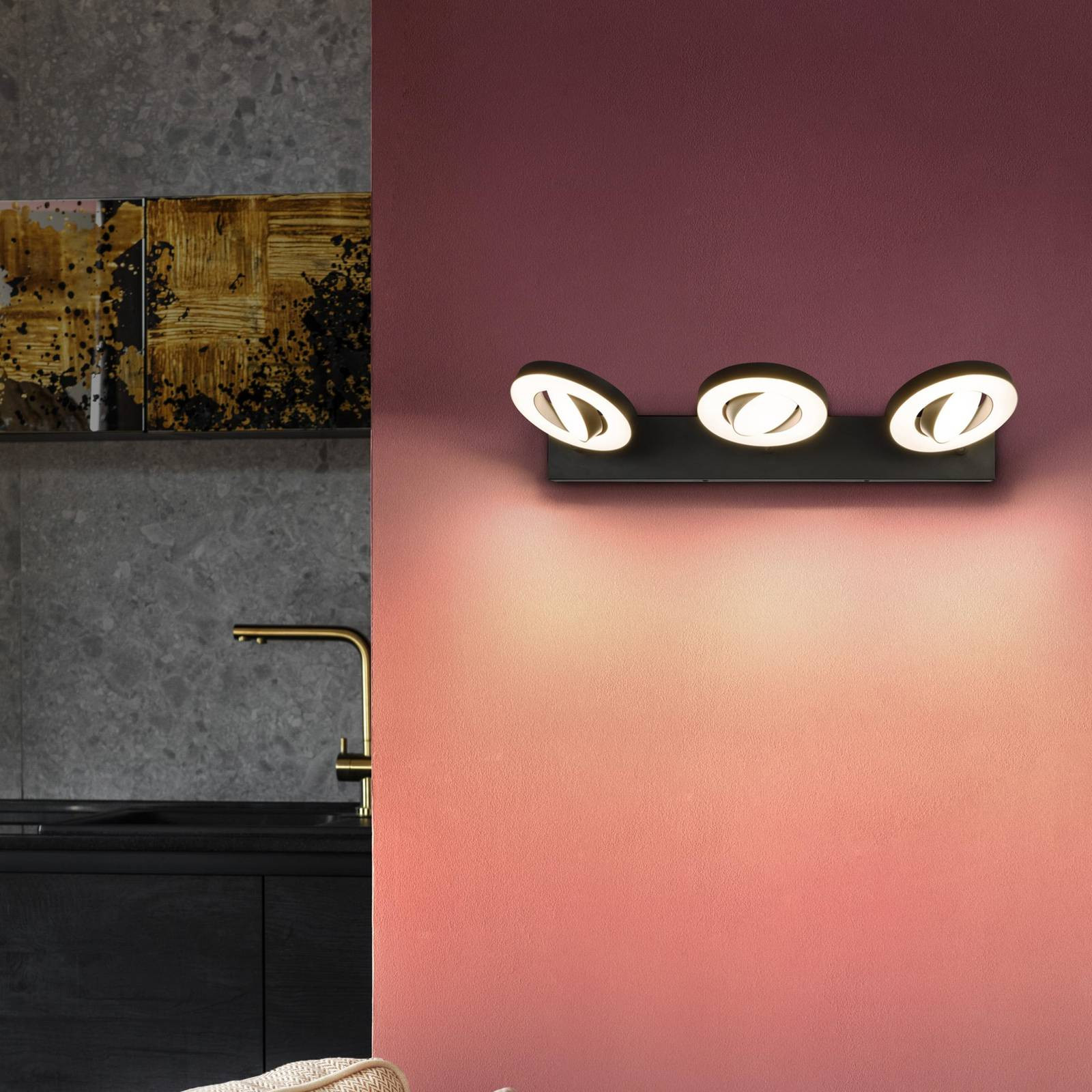 LEDVANDE Saturn LED stropný reflektor, trojlampový, CCT, čierny