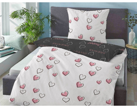 Obliečky linón Sweet Dreams, biela/čierna%