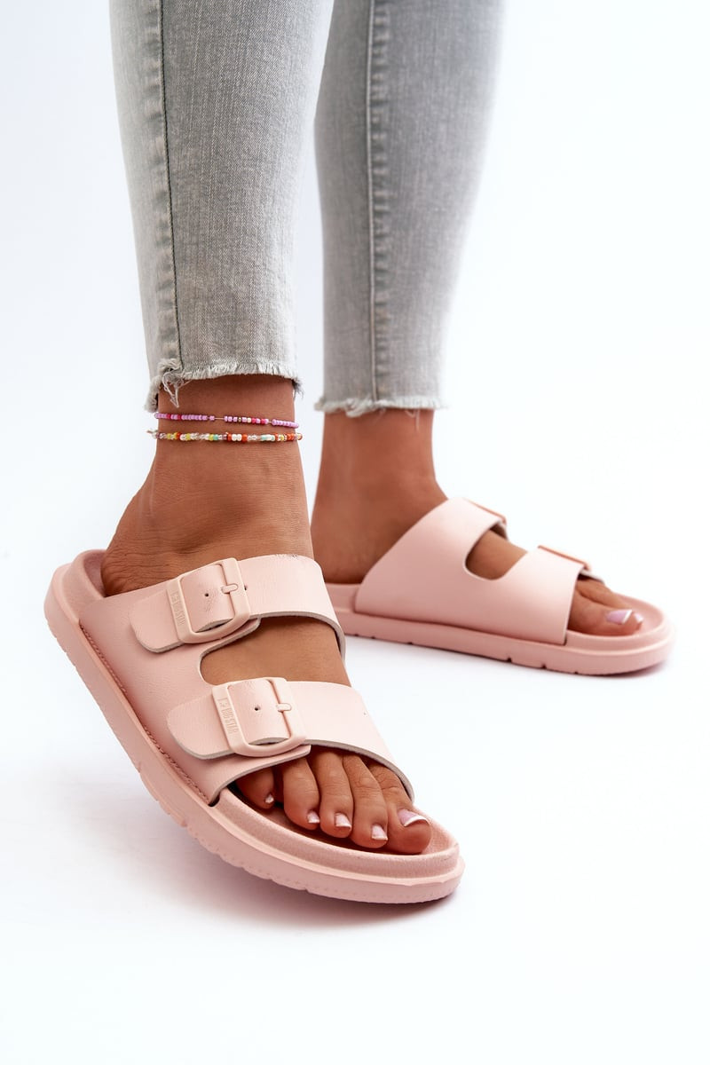 Women's Lightweight Foam Slippers with Big Star Buckles Pink