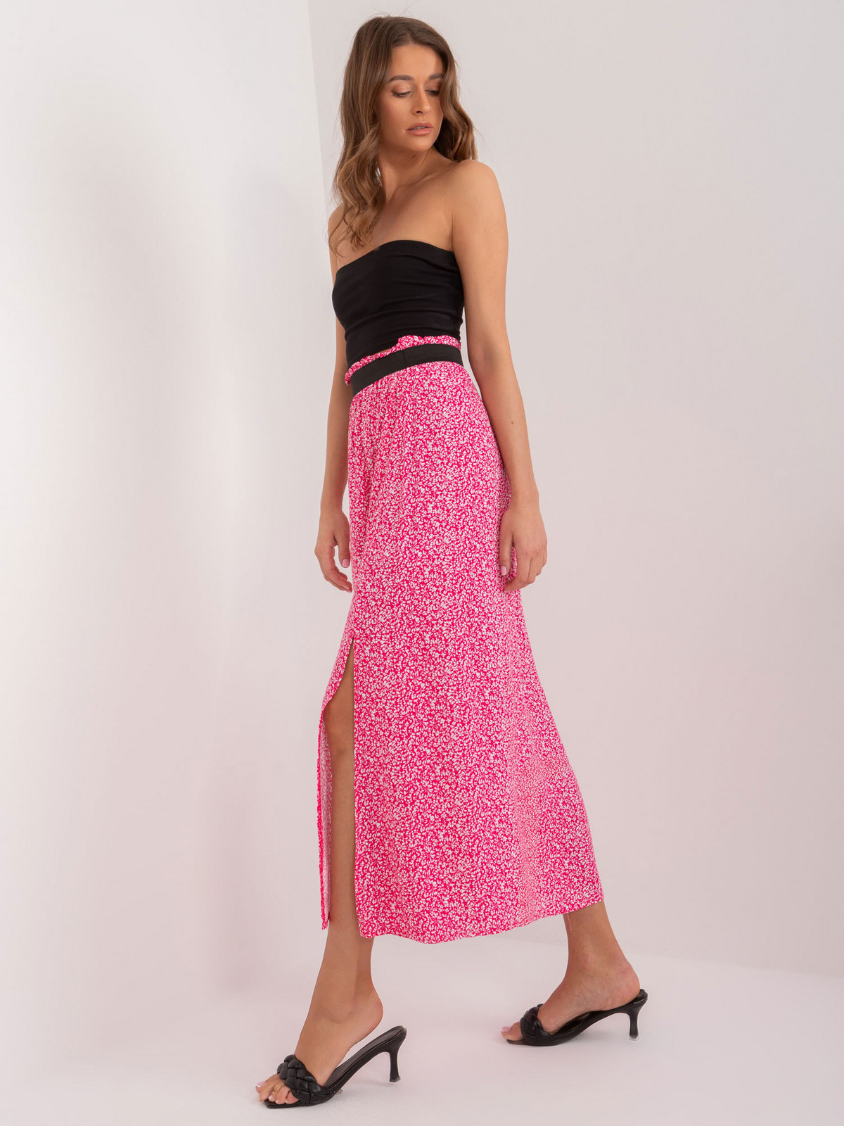 Dark pink long skirt with SUBLEVEL print