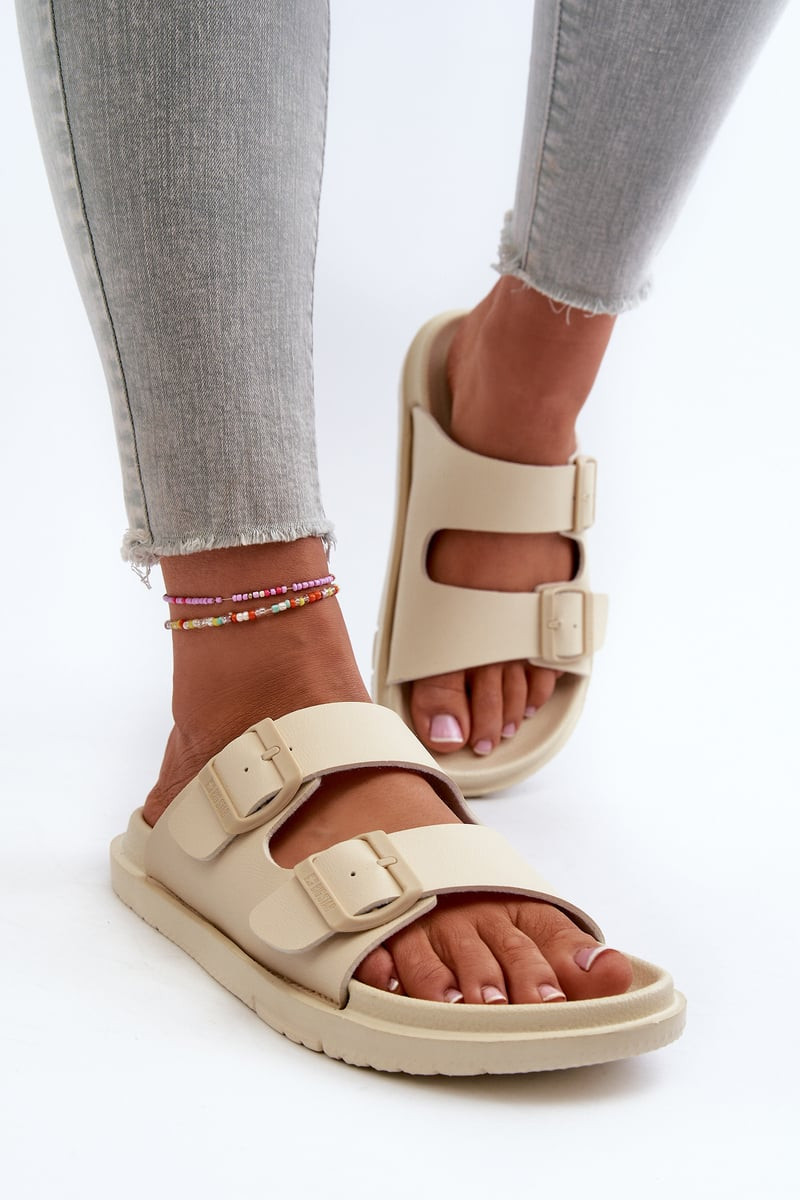 Women's Lightweight Foam Slippers with Big Star Buckles Beige