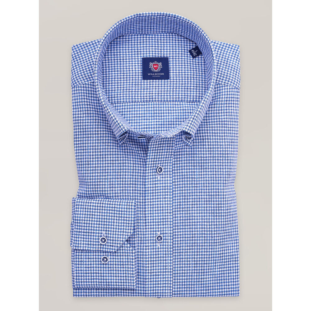 Pánska košeľa slim fit modrá s kockovaným vzorom 16945