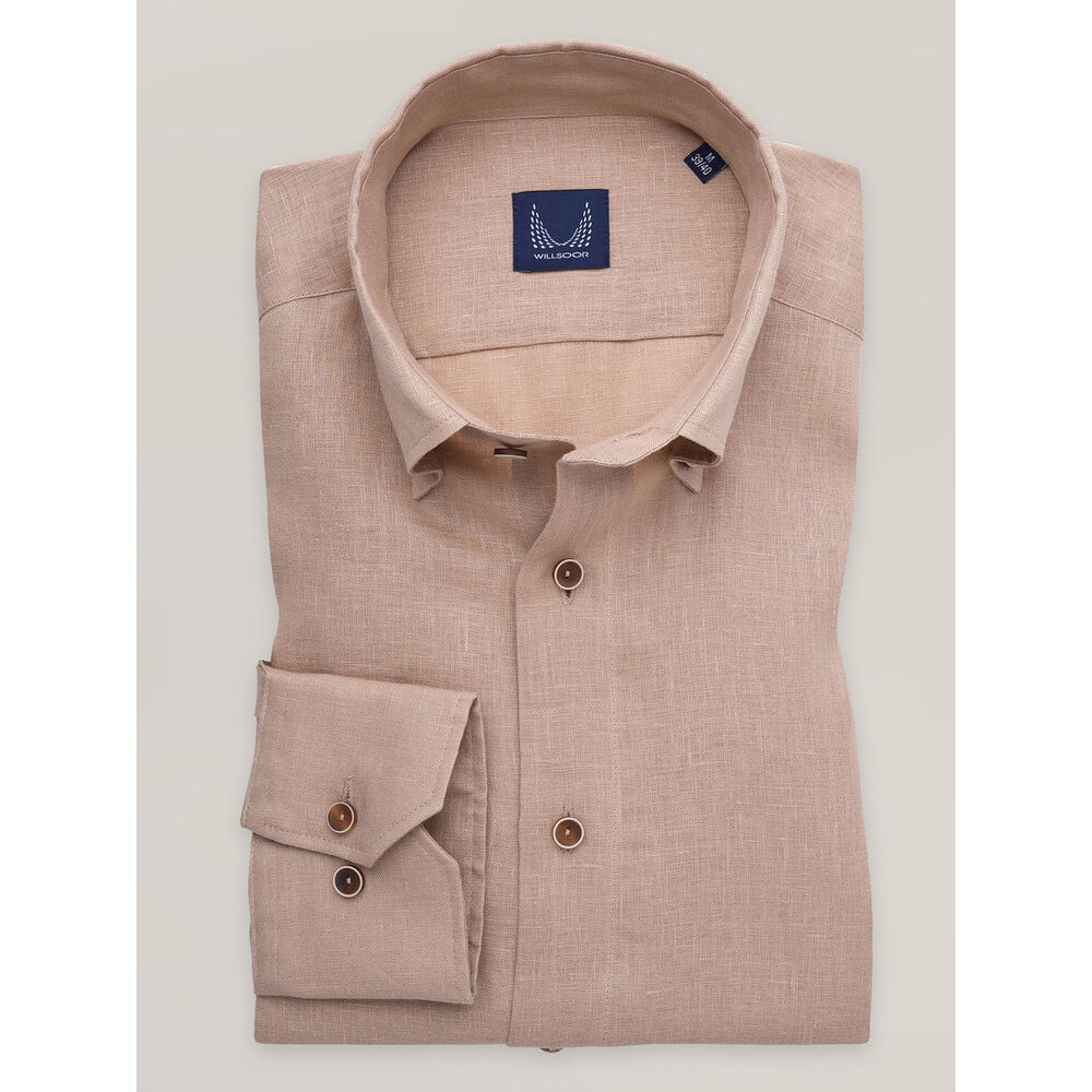 Pánska ľanová košeľa slim fit v pieskovej farbe 16947