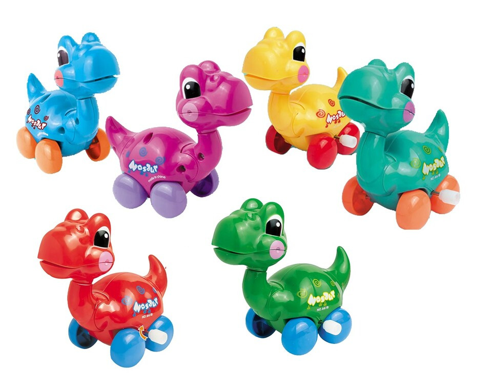 Naťahovací dinosaurus na kolieskach 10cm - žltá