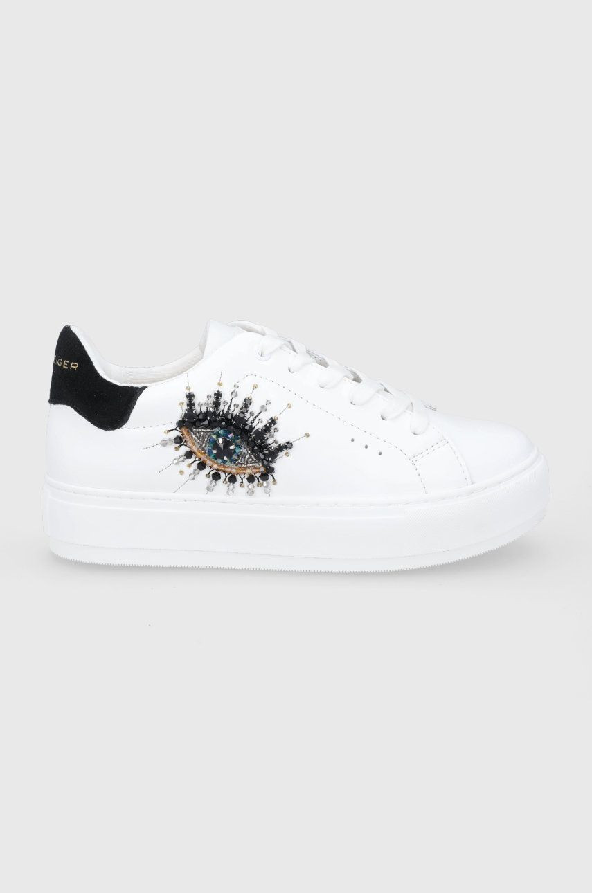Kožená obuv Kurt Geiger London Laney Eye biela farba, na platforme, 8487310109