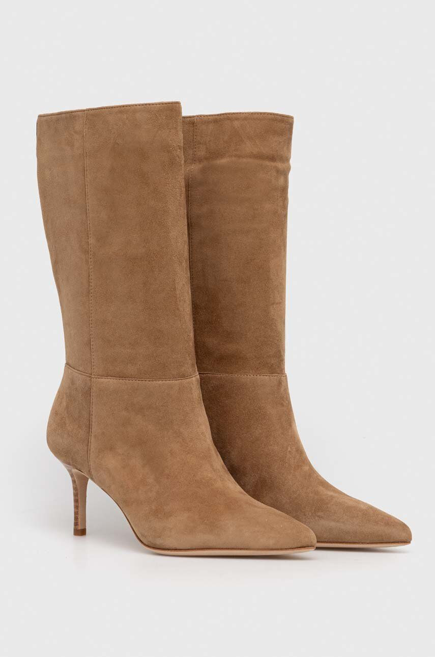 Semišové čižmy Lauren Ralph Lauren Leannah dámske, béžová farba, na vysokom podpätku, 802942517001