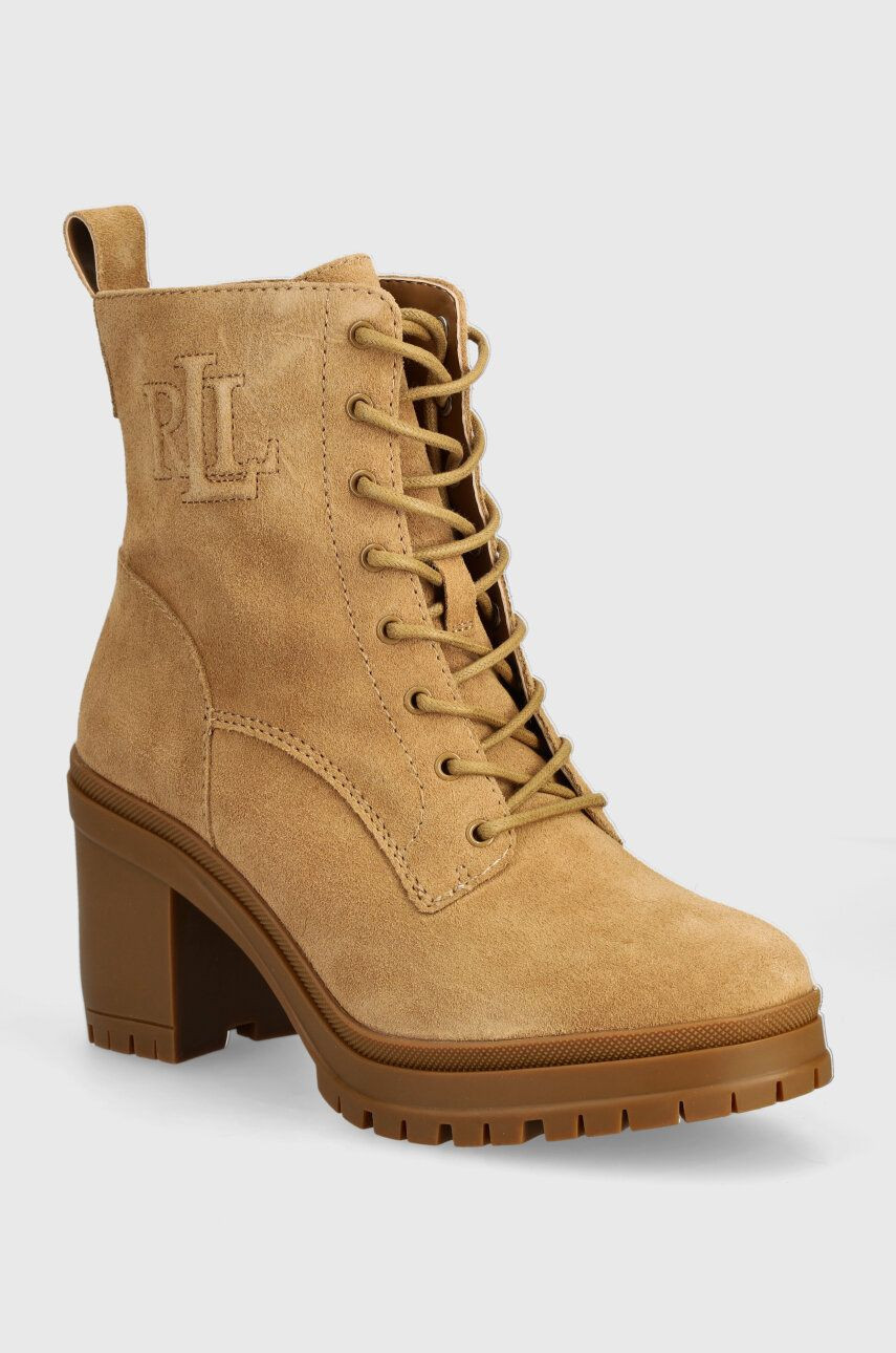 Semišové topánky Lauren Ralph Lauren Cameron dámske, béžová farba, na podpätku, 802942568001
