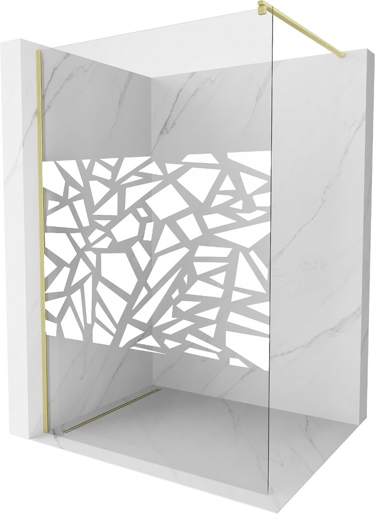 MEXEN/S - Kyoto Sprchová zástena WALK-IN 120 x 200, biely vzor 8 mm, zlatá kartáčovaná 800-120-101-55-85